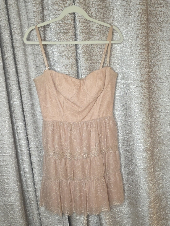 BCBGMaxAzria Dresses & Skirts - BCBGMaxAzria Strapless Blush-Pink Lace Tiered Dress Size 1p